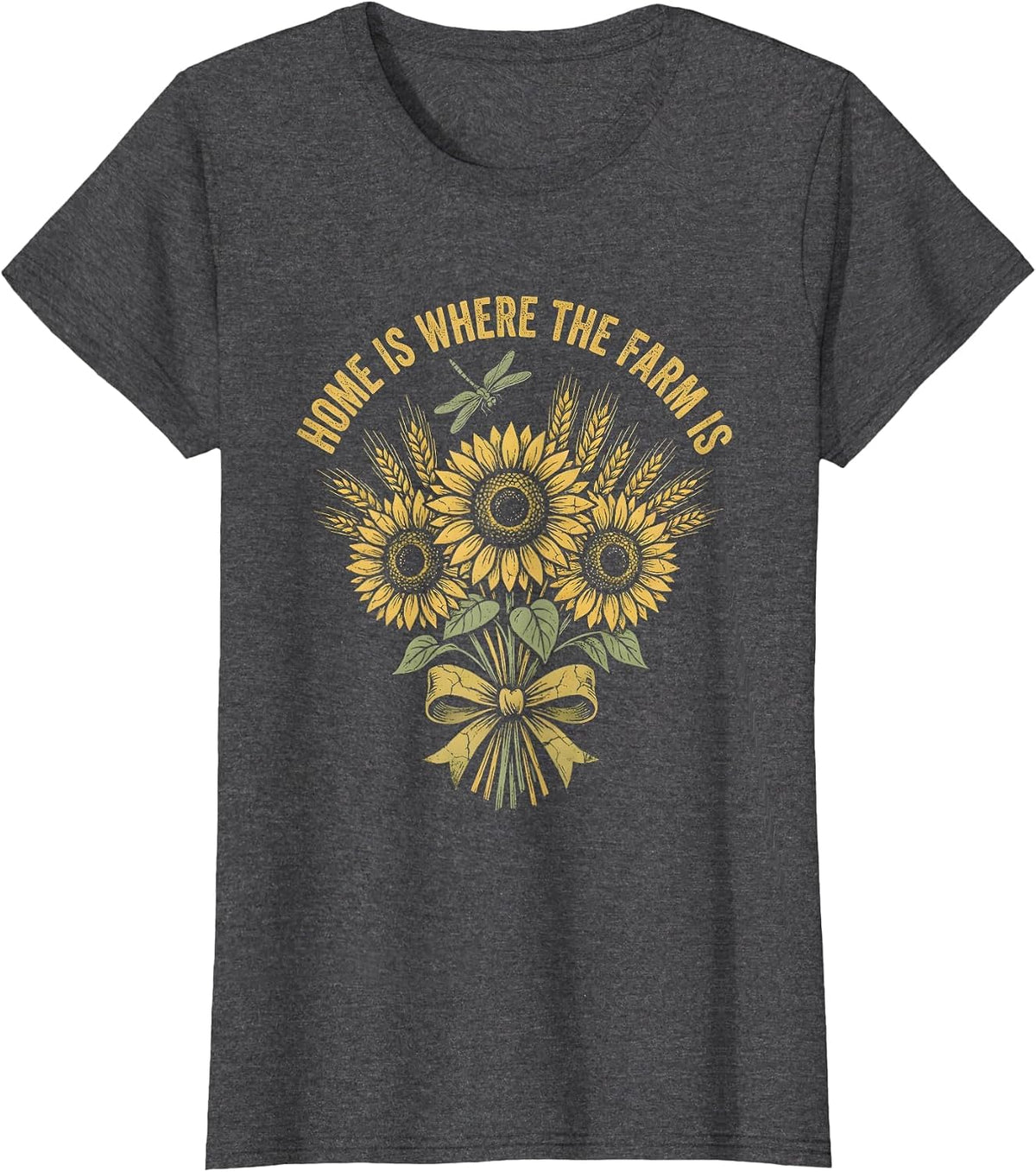Women's Home Is Where The Farm Is Country Life Design T-Shirt - Dark Heather Grey