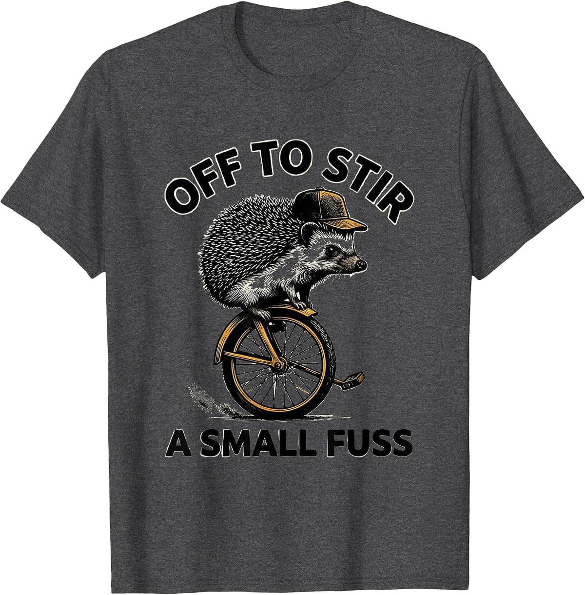 Men's Off To Stir A Small Fuss Scratchboard Hedgehog Whimsical T-Shirt - Dark Heather Grey