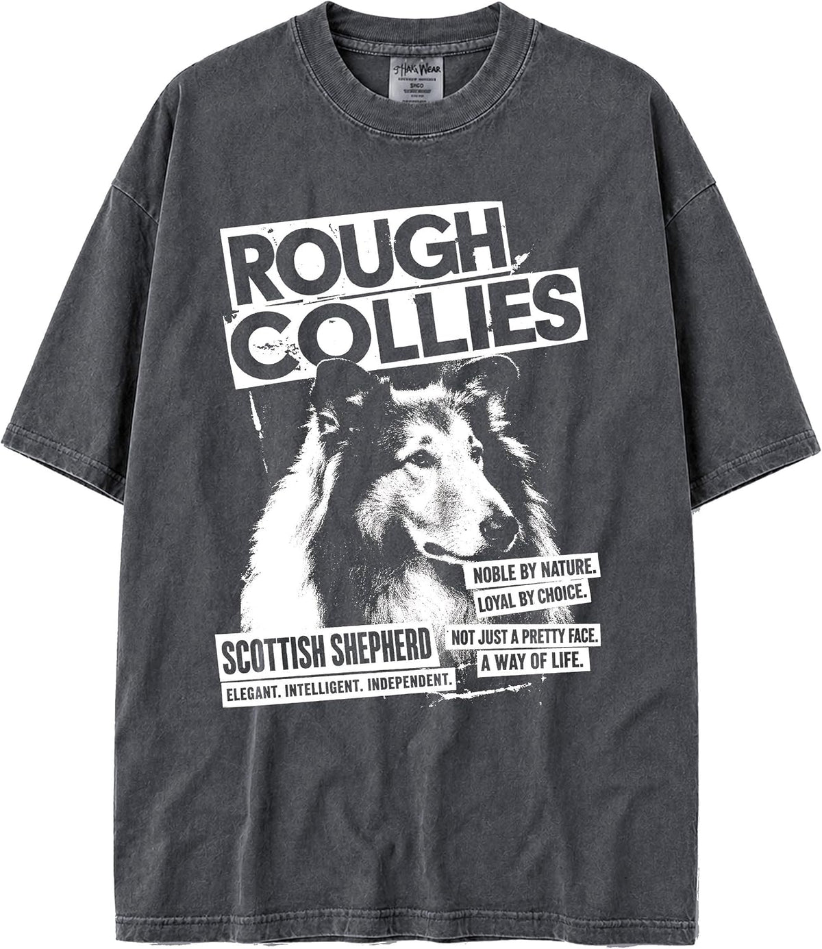 U.S.A. MAX-Heavyweight Punk Rock Animals Shaka Wear Oversized 7.5oz Cotton Tshirt - Rough Collie