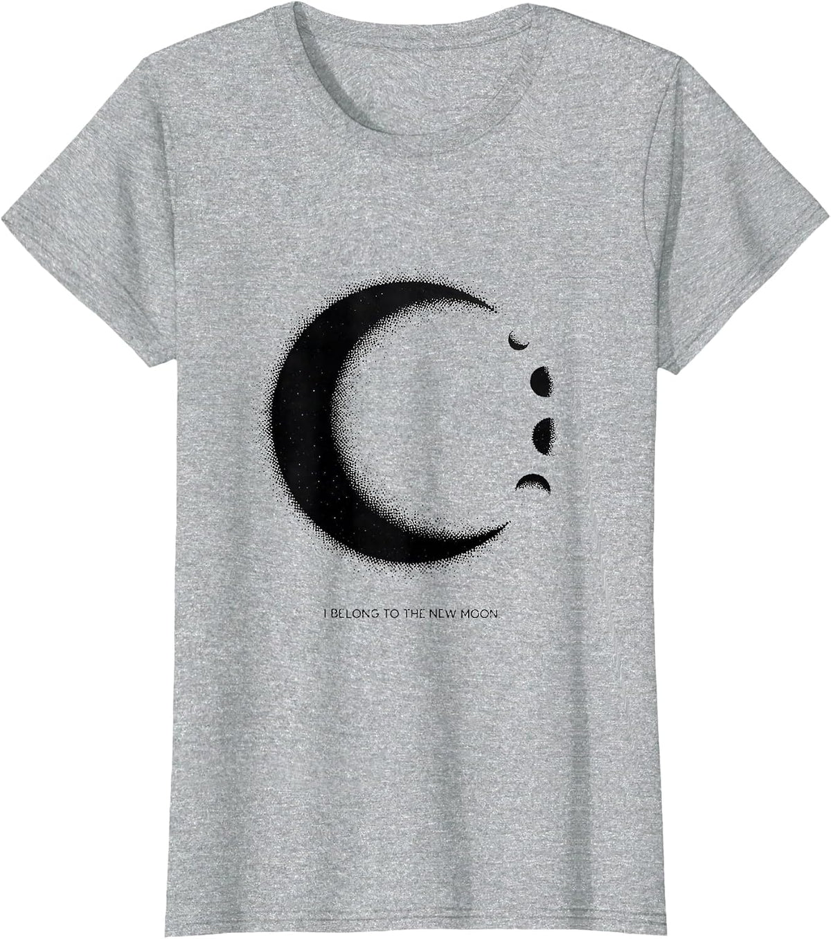 I Belong To The New Moon Blackwork Dotwork Celestial Art T-Shirt - Heather Grey