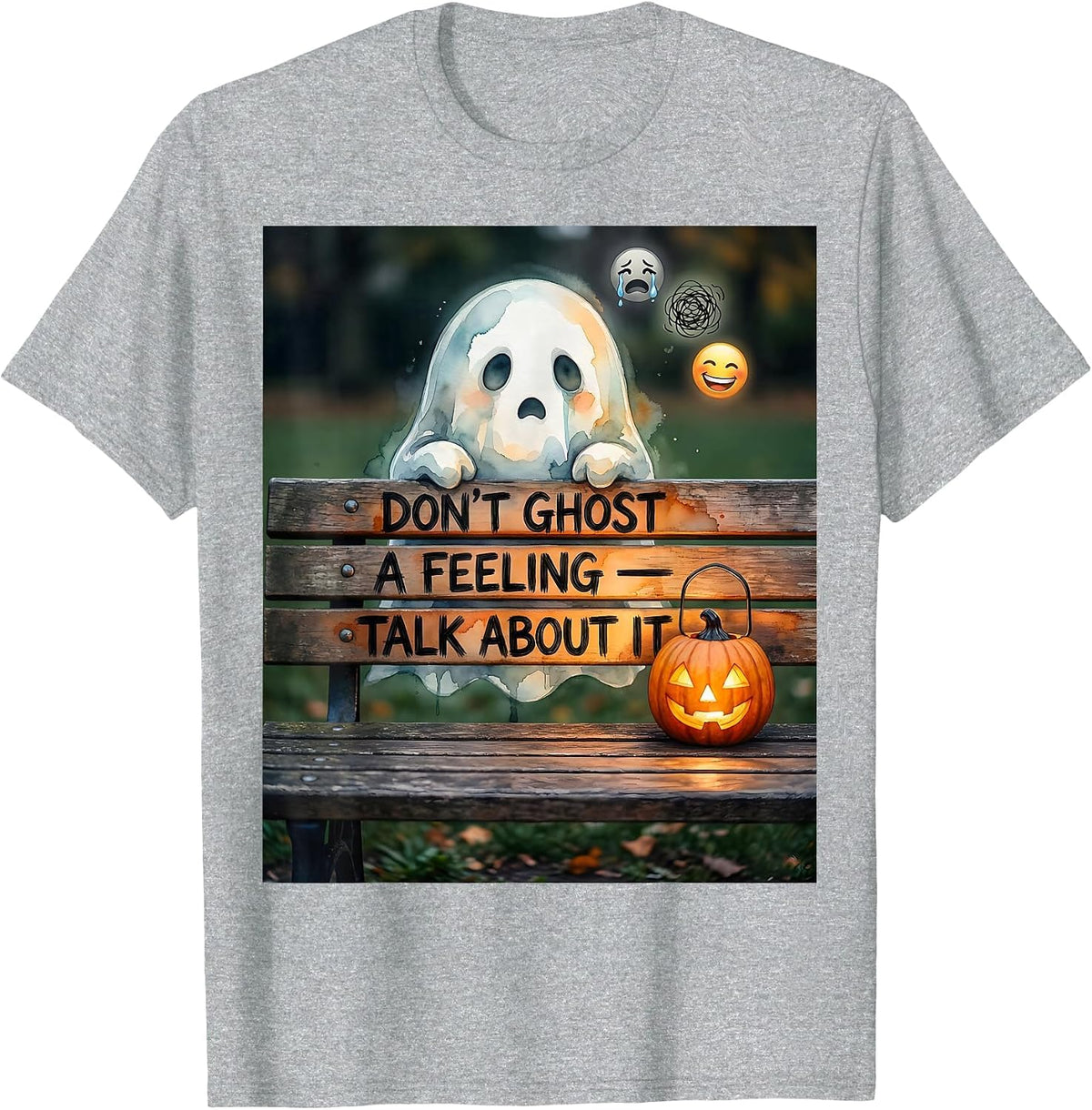 Men's Don't Ghost A Feeling Talk About It Watercolor Halloween T-Shirt - Heather Grey