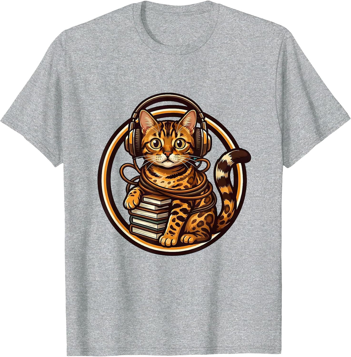 Men's Bengal Cat Back to School Headphone Tangle T-Shirt - Heather Grey