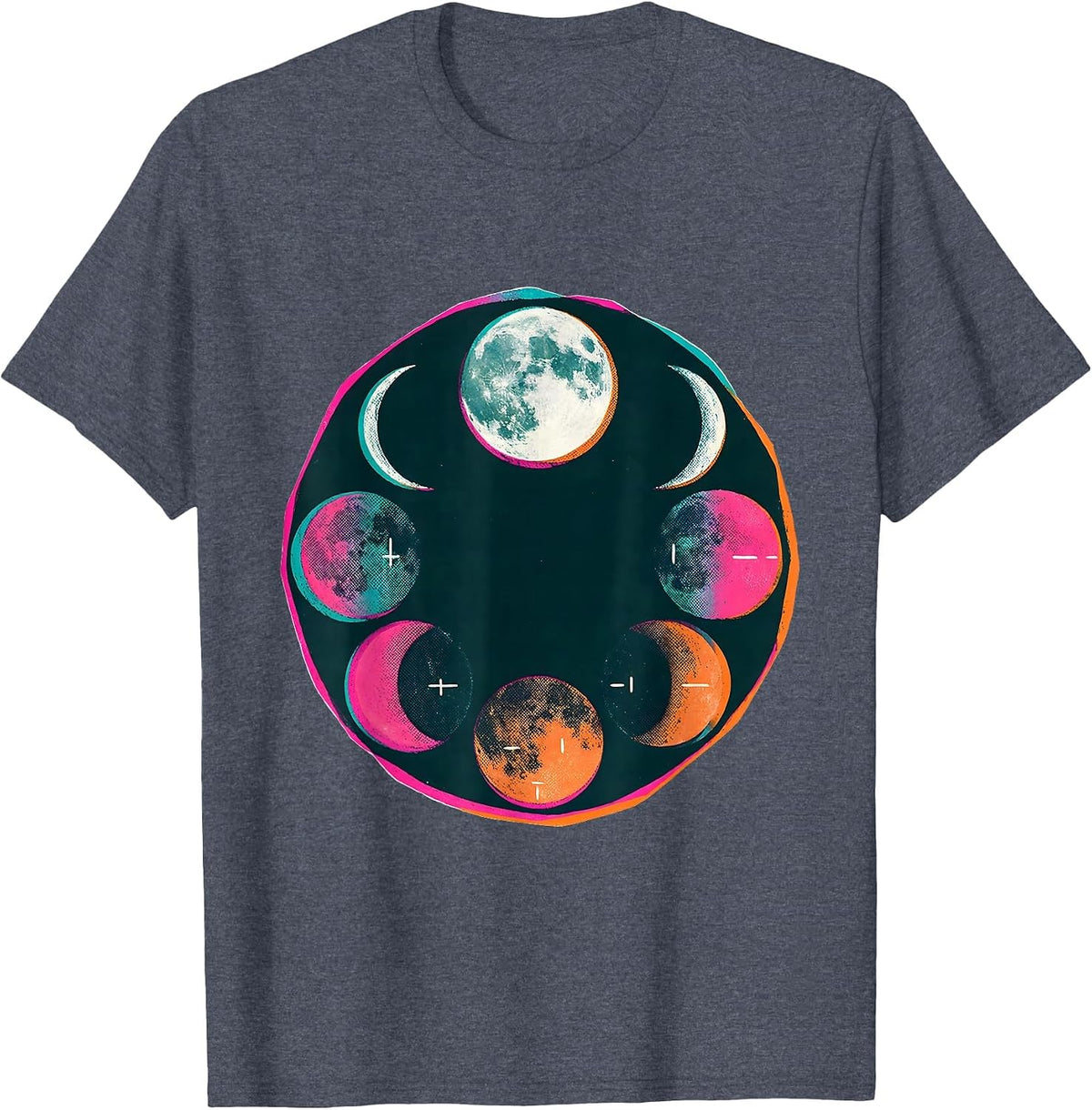 Lunar Phase Badge Astronomy Celestial Enthusiast T-Shirt - Heather Blue