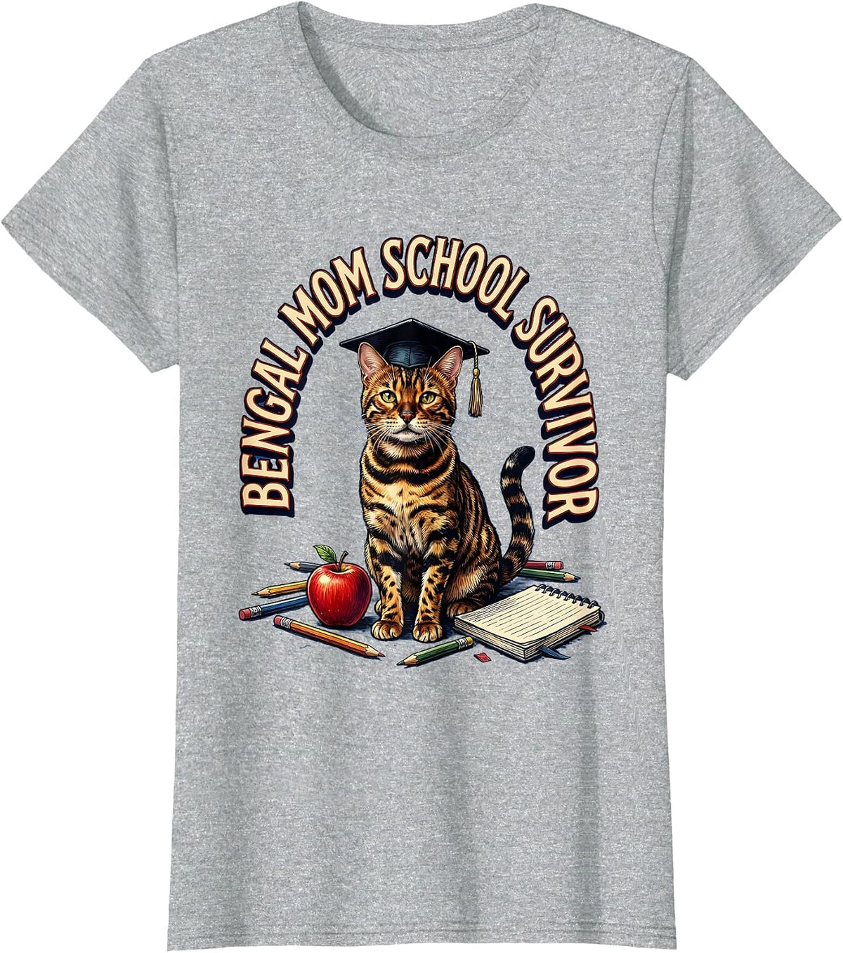 Women's Bengal Mom School Survivor Cat Lover Design T-Shirt - Heather Grey