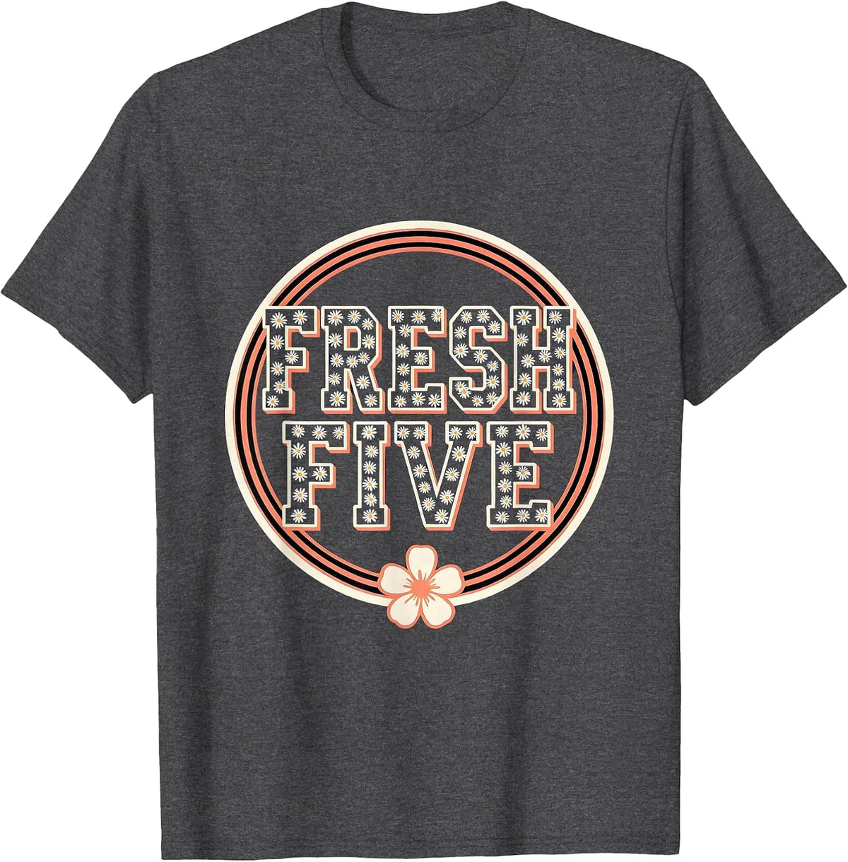 Men's FRESH FIVE Retro Flower Power Fifth 5th Grade Back To School T-Shirt - Dark Heather Grey