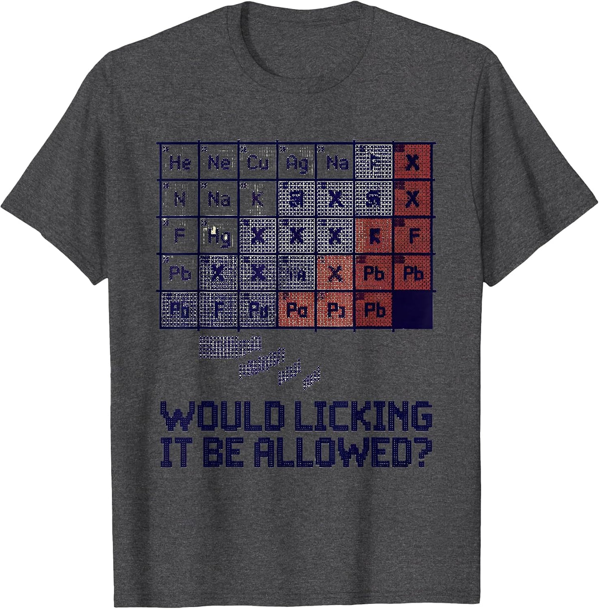 Would Licking It Be Allowed? Funny Periodic Table Chemistry T-Shirt - Dark Heather Grey