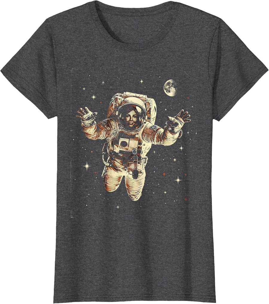 Women's Astronaut Floating Free in Space Illustration T-Shirt - Dark Heather Grey