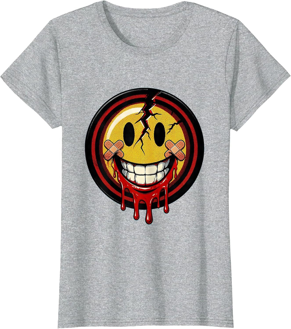 I'm Fine Bloody Smiling Face Graphic T-Shirt - Heather Grey
