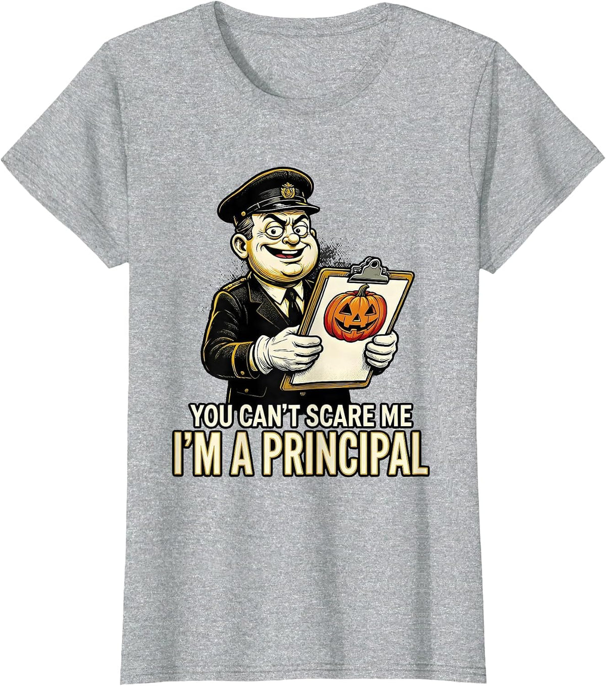 Women's You Can't Scare Me I'm A Principal Retro Cartoon Halloween T-Shirt - Heather Grey