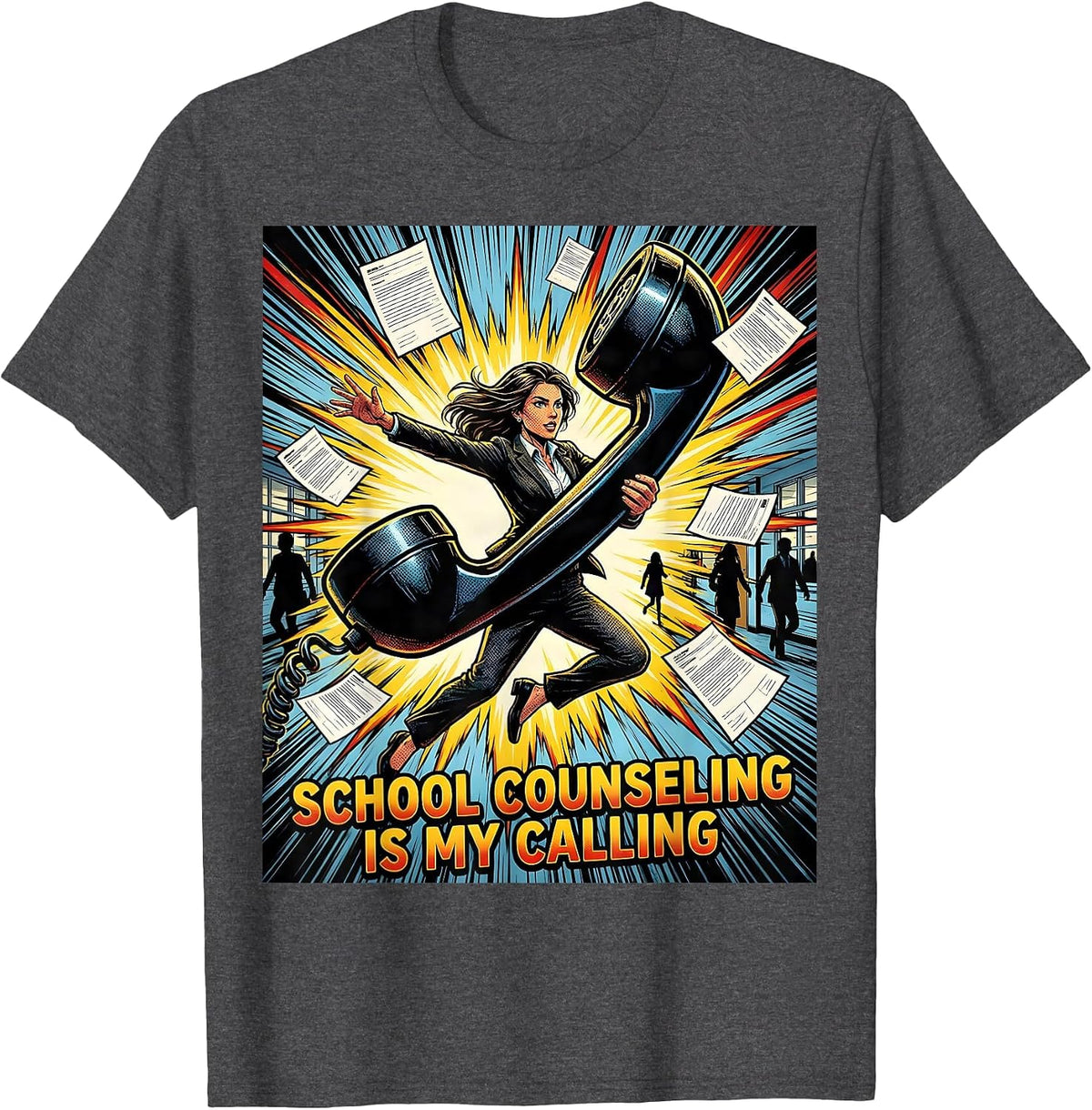 Men's School Counseling Is My Calling Comic Book Counselor Humor T-Shirt - Dark Heather Grey