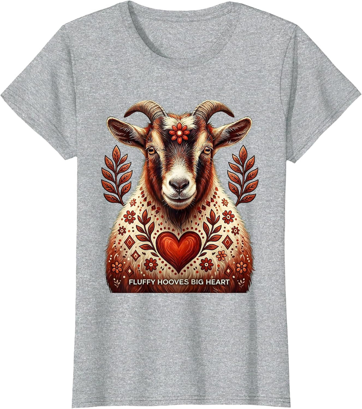 Women's Fluffy Hooves Big Heart Goat Lover Design T-Shirt - Heather Grey