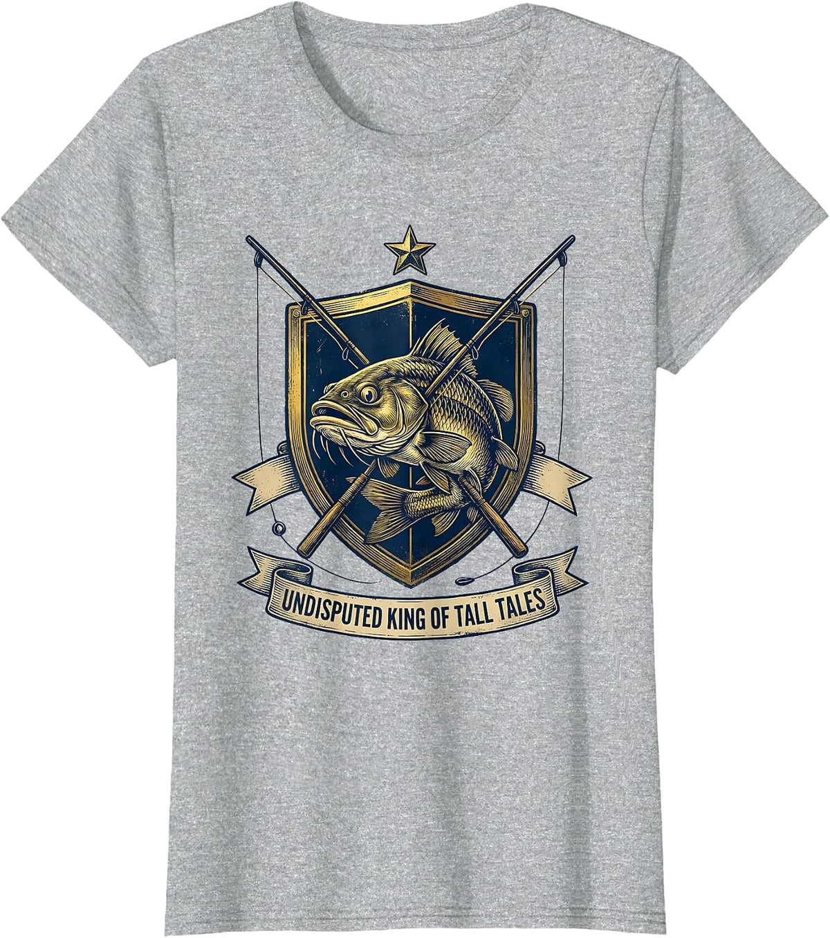 Undisputed King Of Tall Tales Funny Fishing Dad Humor T-Shirt - Heather Grey