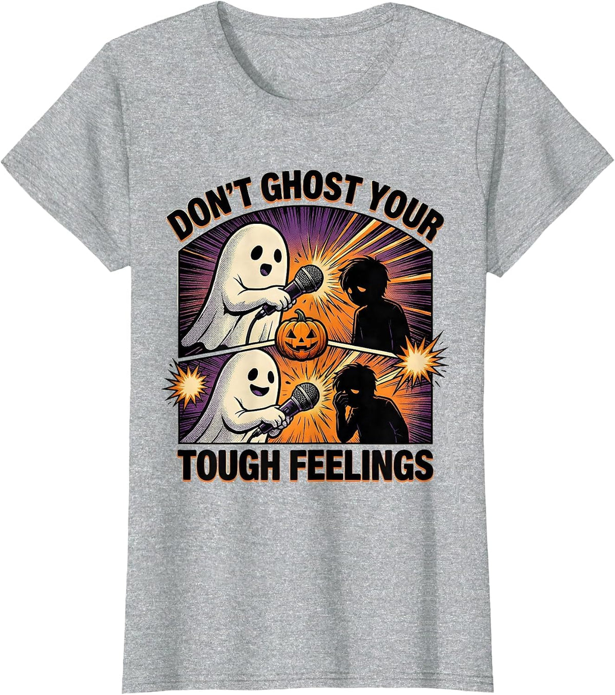 Women's Don't Ghost Your Tough Feelings Comic Book Mental Health T-Shirt - Heather Grey