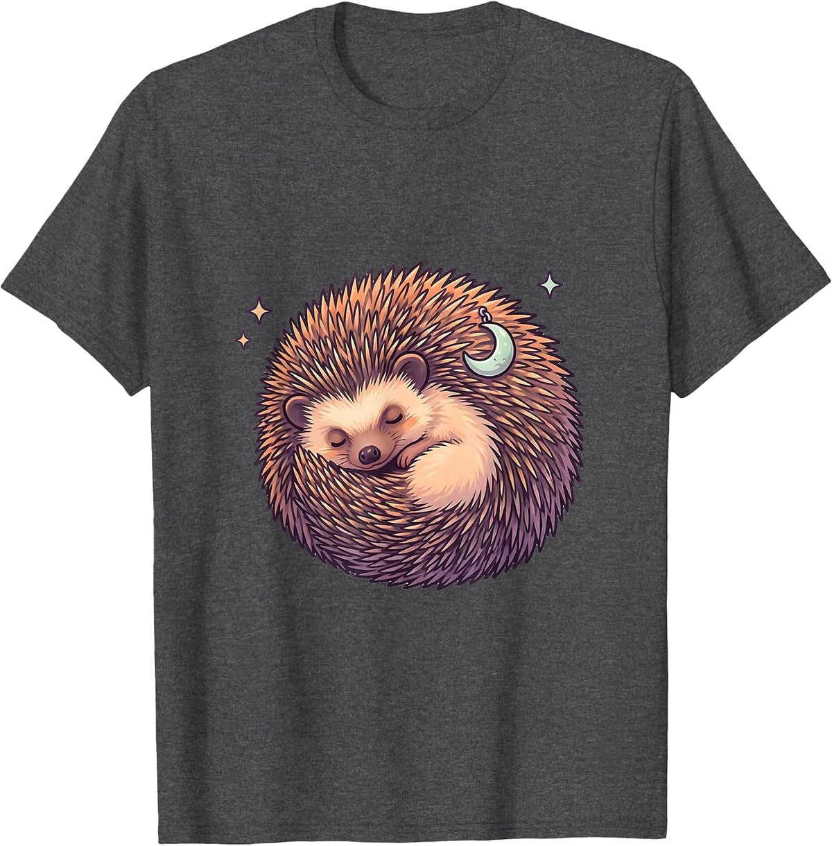 Sleeping Hedgehog Cute Kawaii Whimsical Retro Gift T-Shirt - Dark Heather Grey
