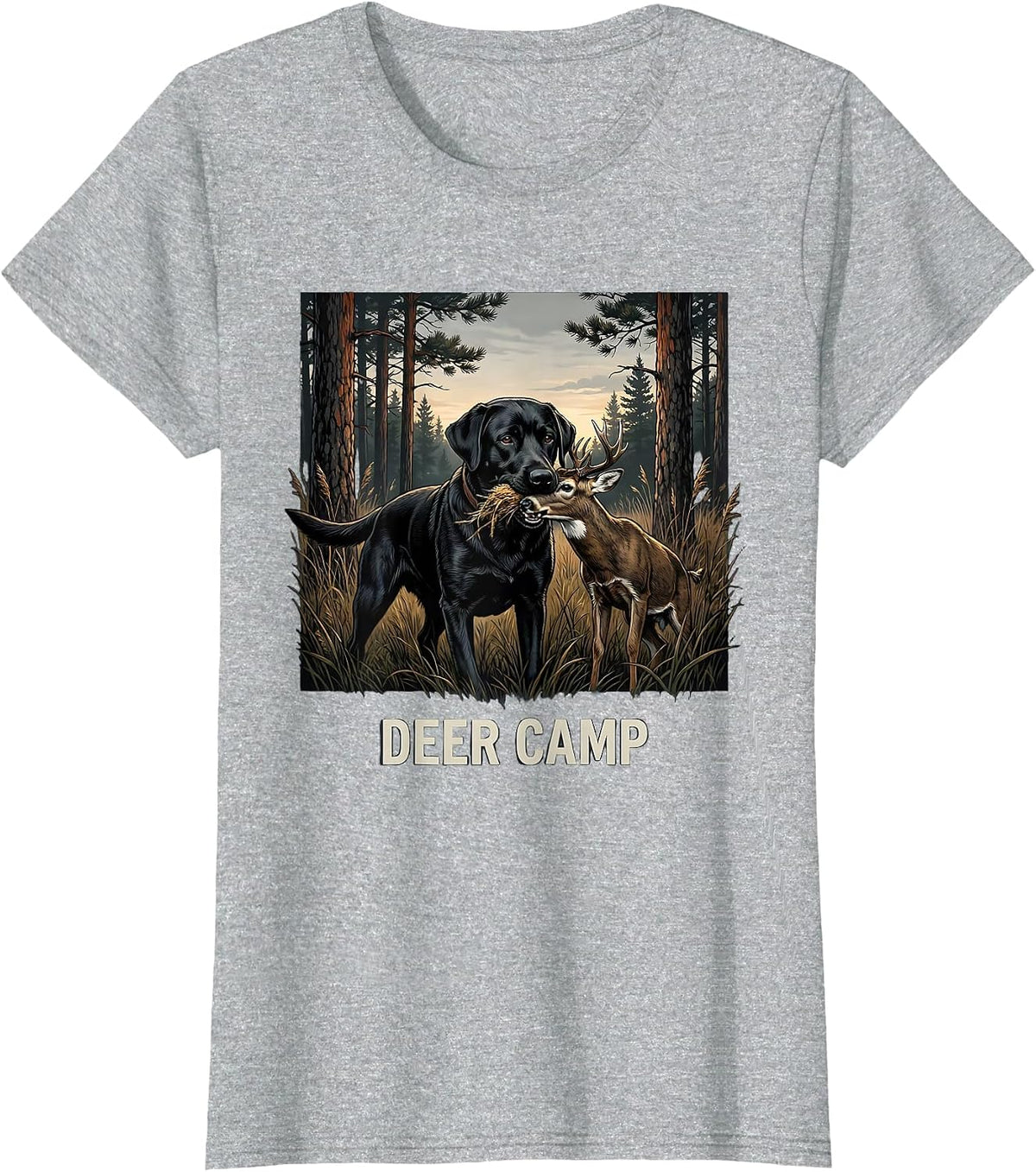 Deer Camp Retro Southern Local Boy Black Lab Hunting T-Shirt - Heather Grey
