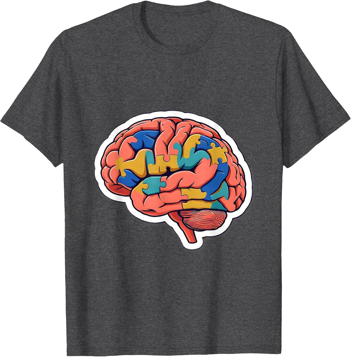 Dyslexia Awareness Glowing Brain Puzzle Design T-Shirt - Dark Heather Grey