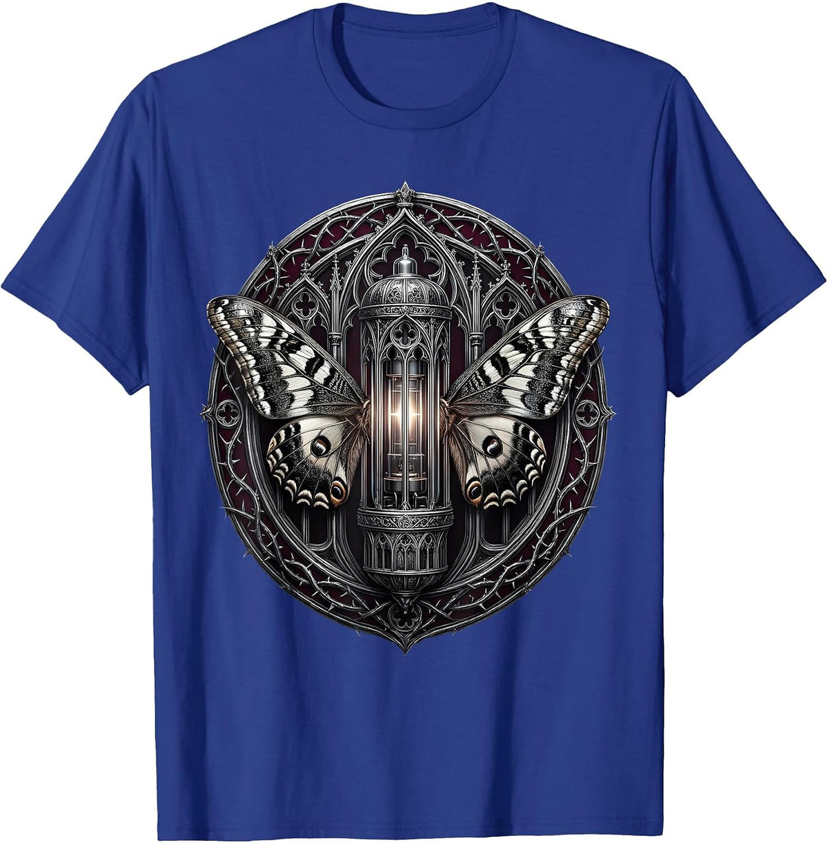 Vintage Rock Moth and Vacuum Tube Illustration T-Shirt - Royal Blue
