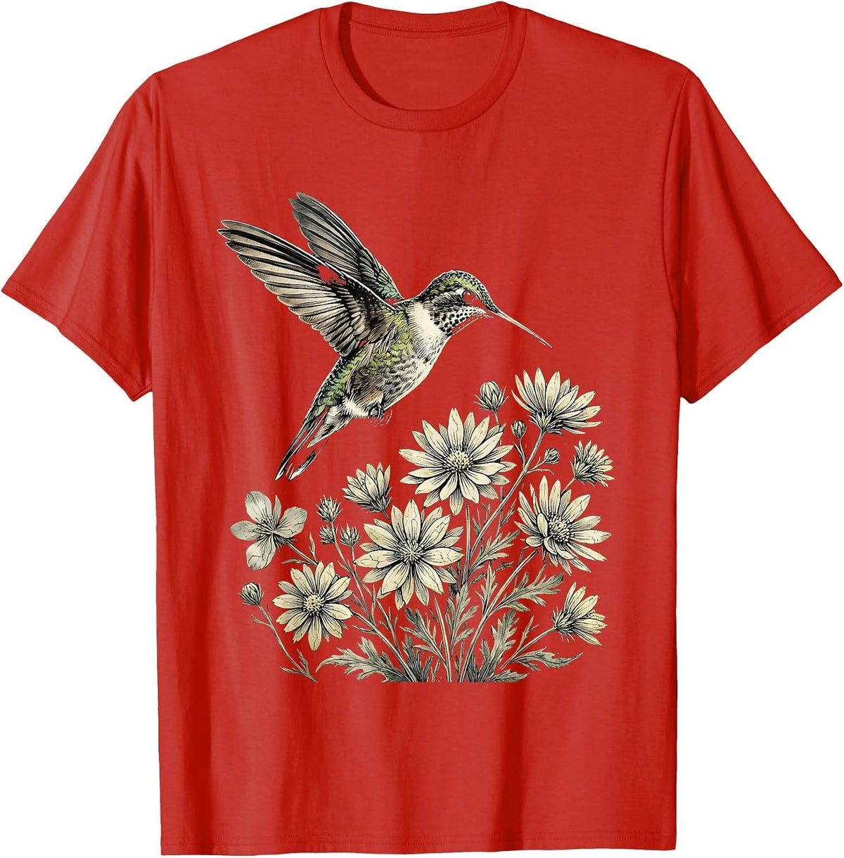 Men's Hummingbird Red White Blue Flowers Patriotic T-Shirt - Red