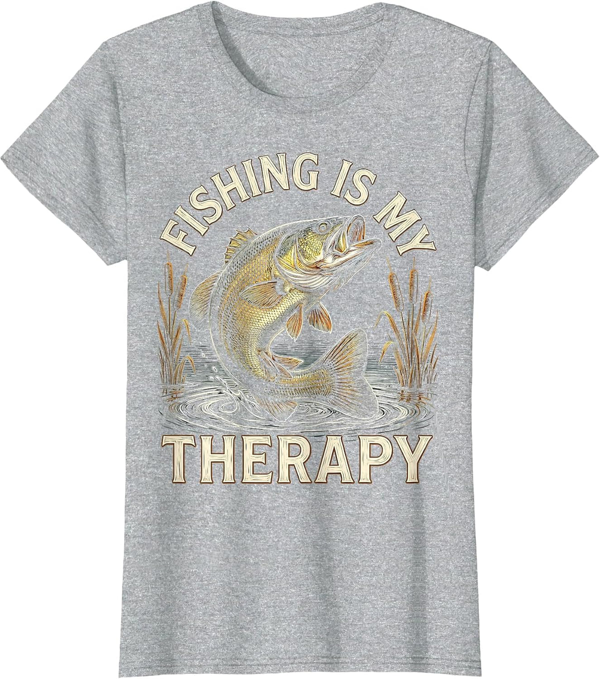 Fishing Is My Therapy Outdoor Angler Design T-Shirt - Heather Grey