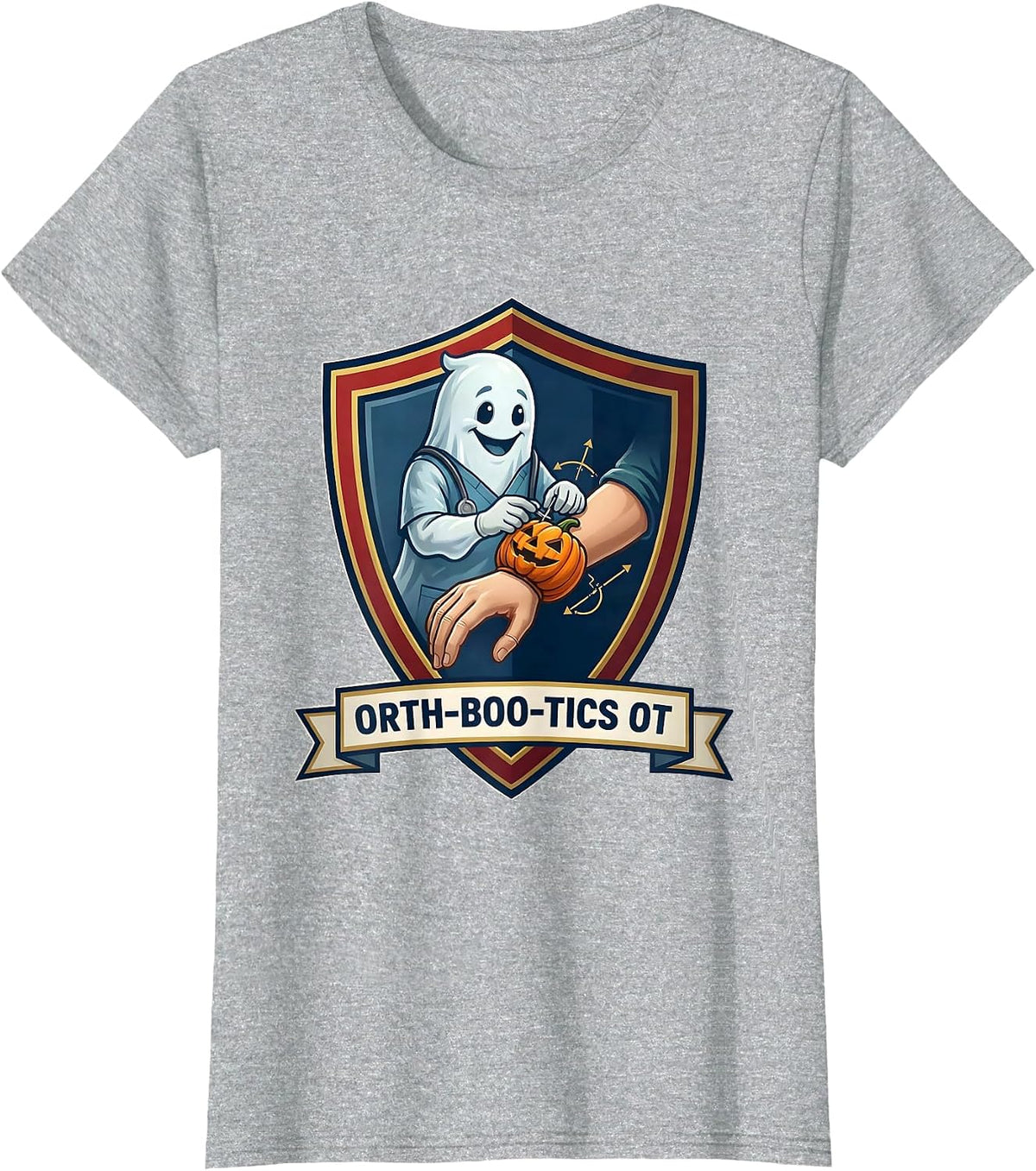 Orth-BOO-tics OT Ghost Occupational Therapist Halloween T-Shirt - Heather Grey