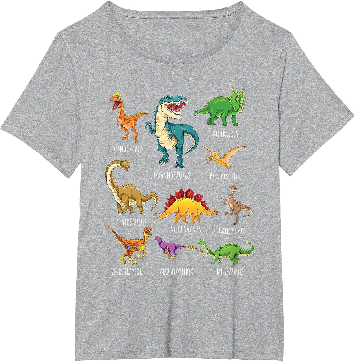 Types of Dinosaurs Graphics Dino Identification T-Shirt - Heather Grey