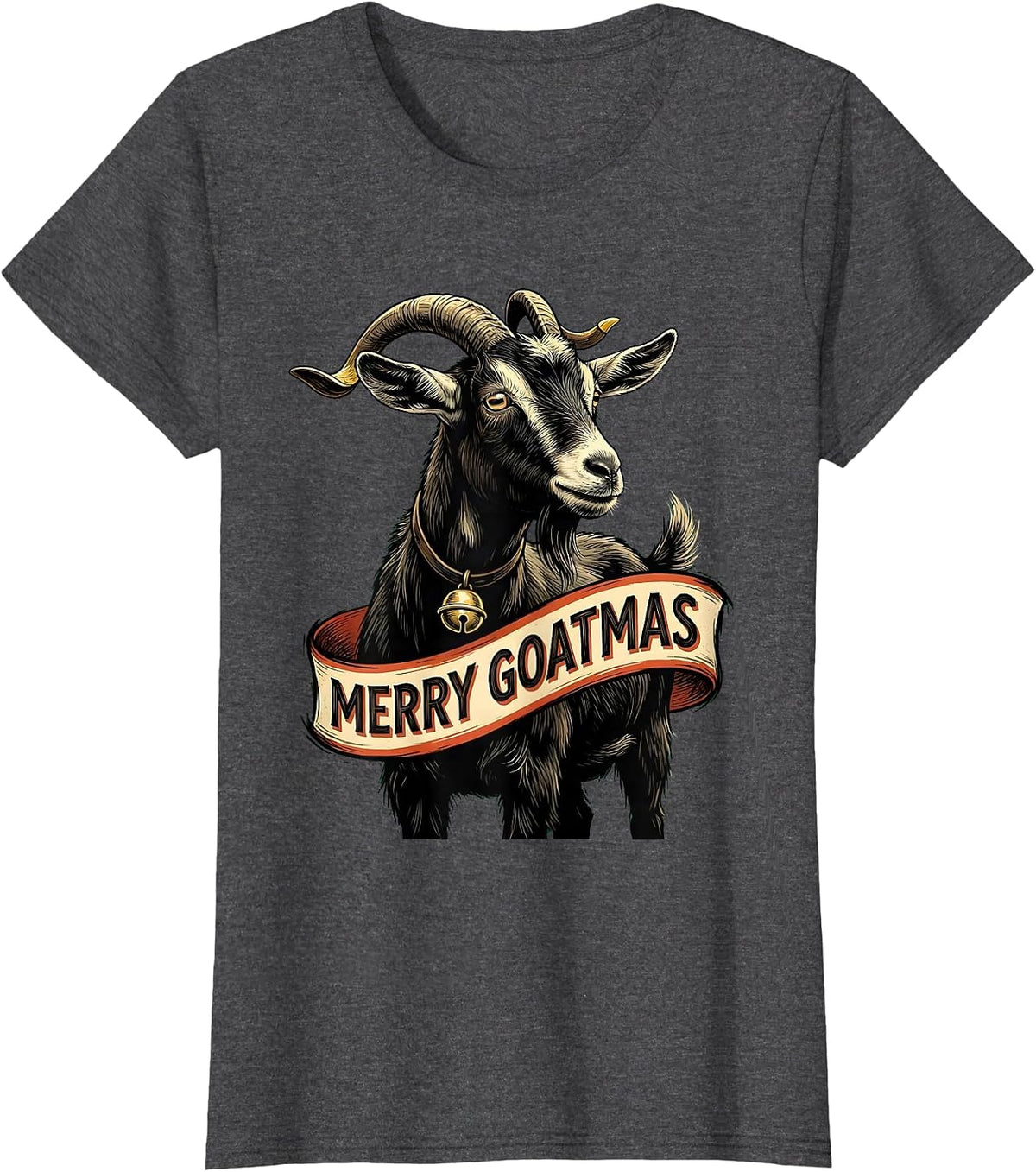Women's Merry Goatmas Funny Goat Lover Christmas Humor T-Shirt - Dark Heather Grey
