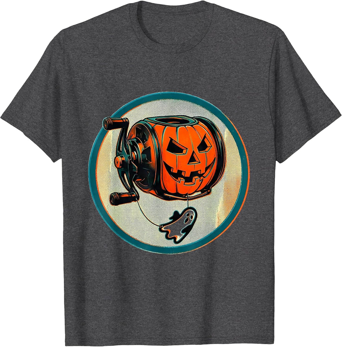Sealed Fly Reel Halloween Monster Fishing Ghost Spooky T-Shirt - Dark Heather Grey