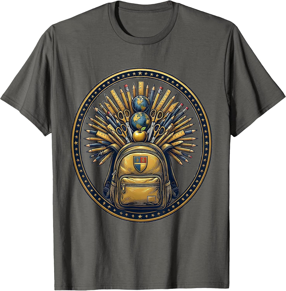 4th Grade Teacher Backpack School Supplies Graphic T-Shirt - Asphalt Grey