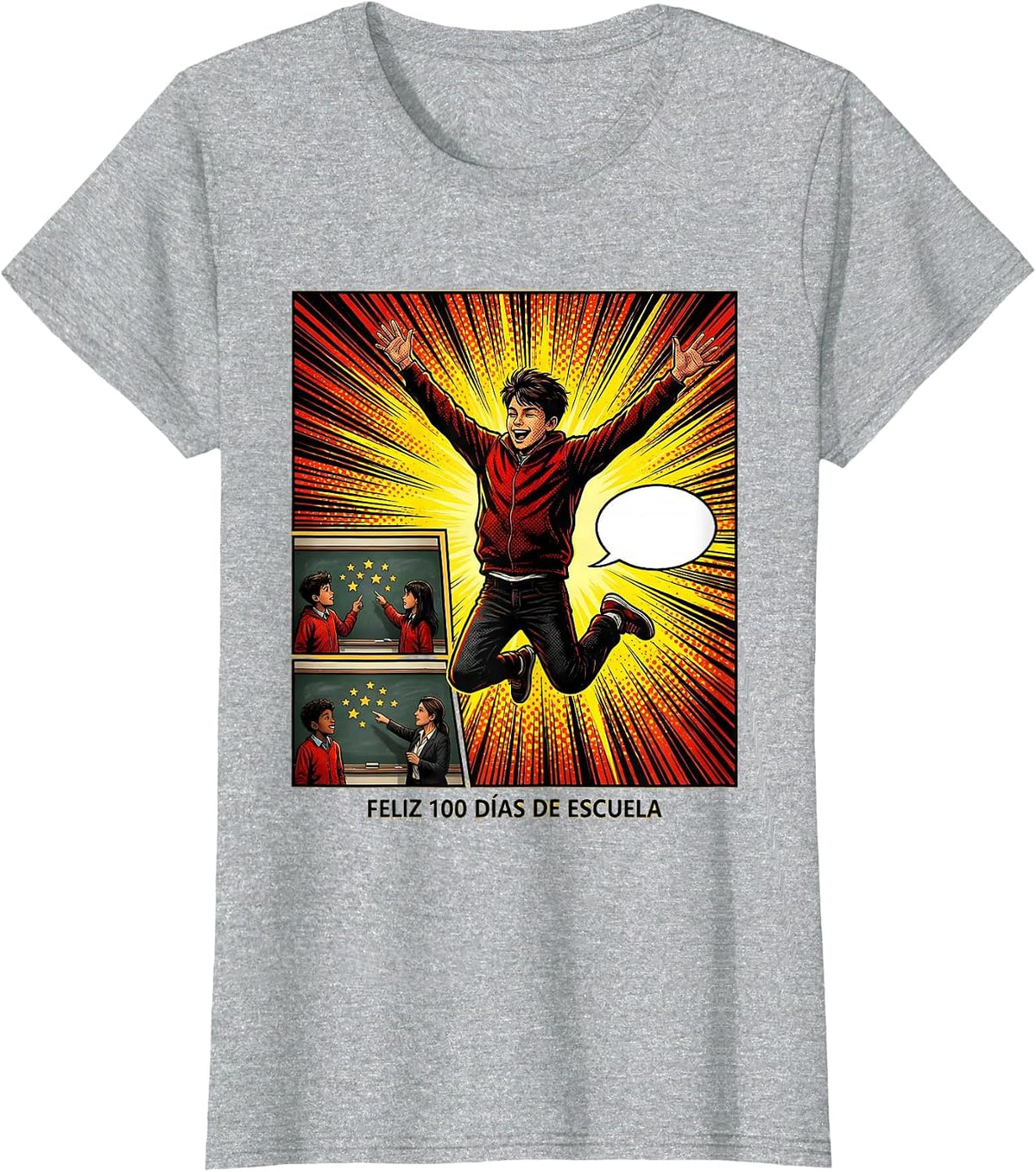 Women's Feliz 100 Días de Escuela Comic Book Spanish Teacher 100th T-Shirt - Heather Grey