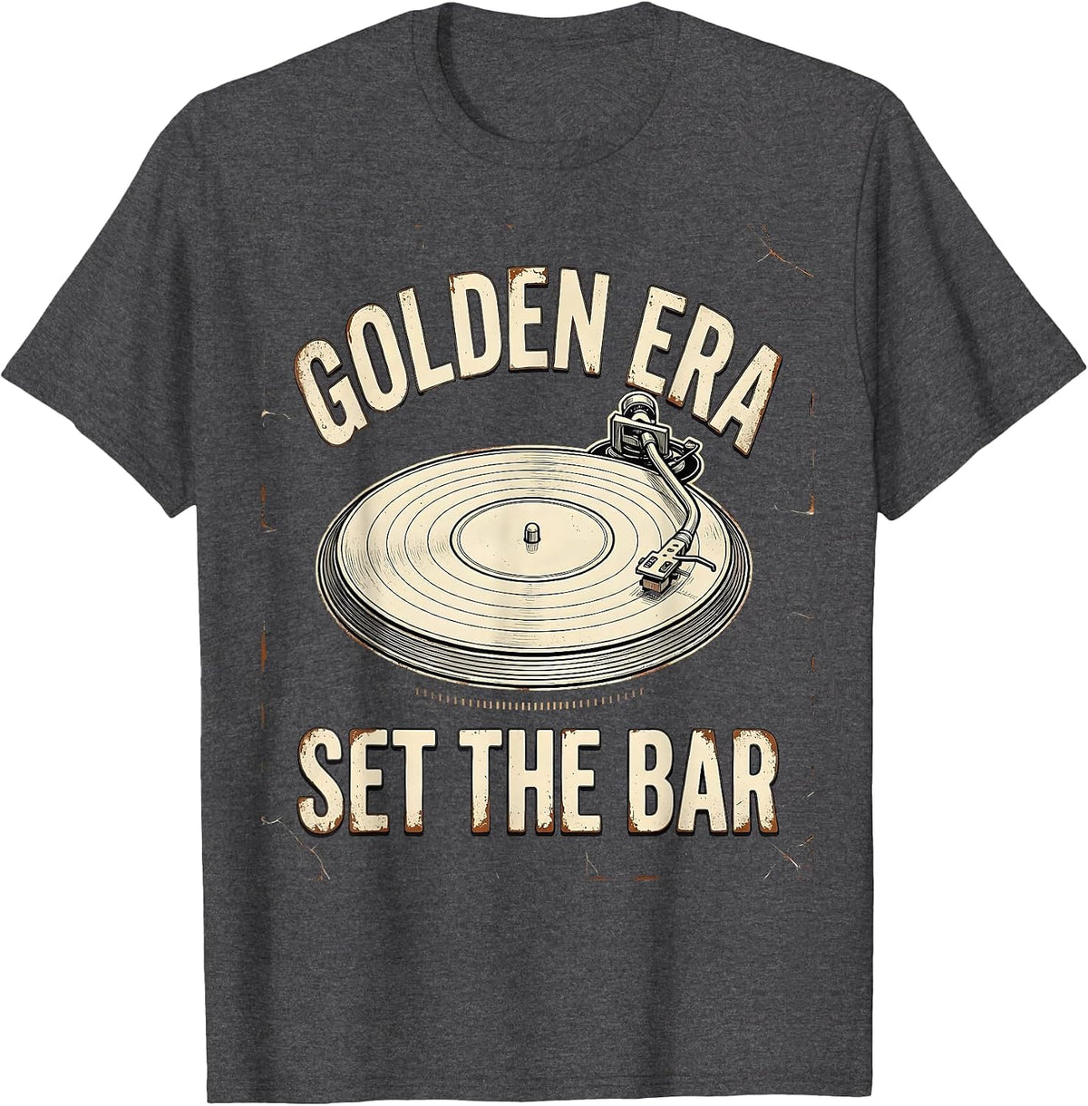 Men's Golden Era Set The Bar Distressed Retro 90s Hip Hop T-Shirt - Dark Heather Grey