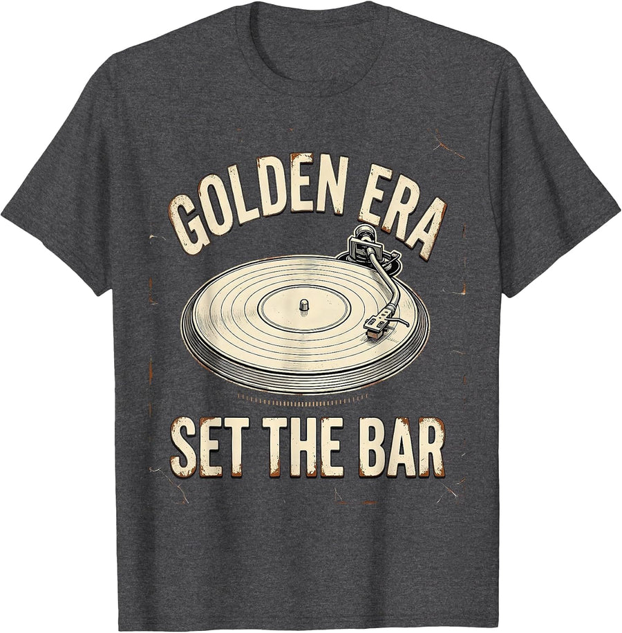 Men's Golden Era Set The Bar Distressed Retro 90s Hip Hop T-Shirt - Dark Heather Grey