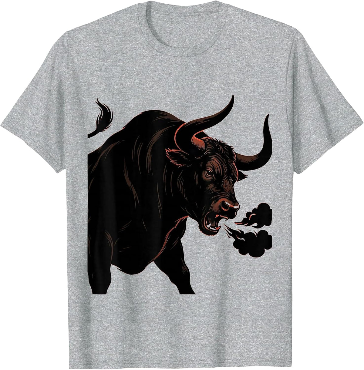 Men's Fierce Rodeo Bull Snorting Flared Nostrils Design T-Shirt - Heather Grey