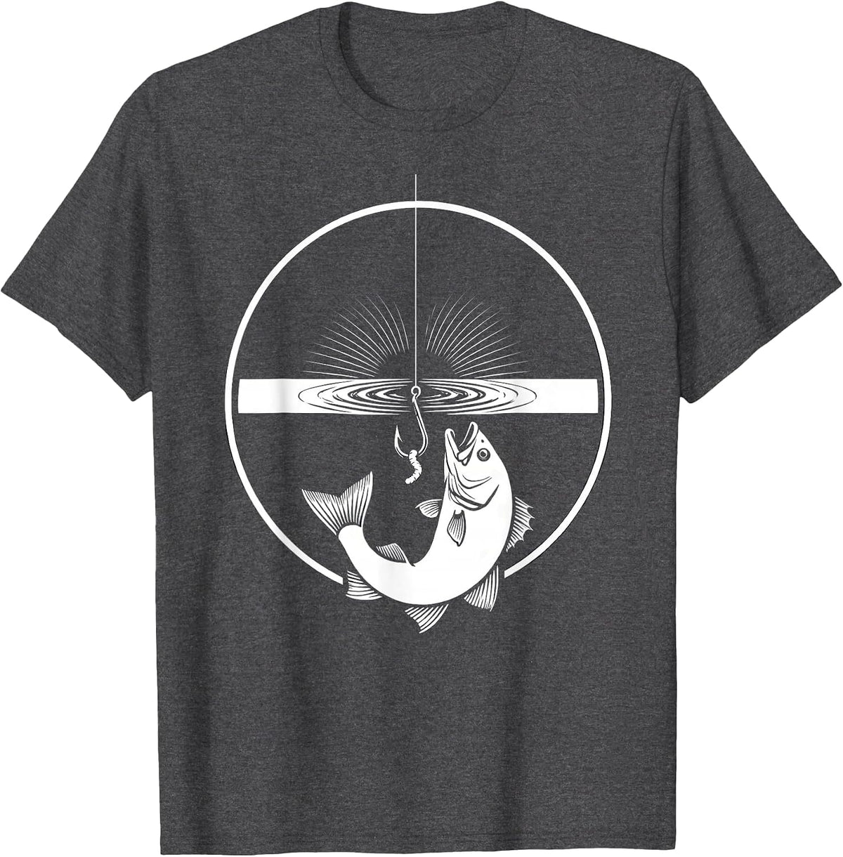 Worm on Hook Deep Water Fishing Graphic T-Shirt - Dark Heather Grey