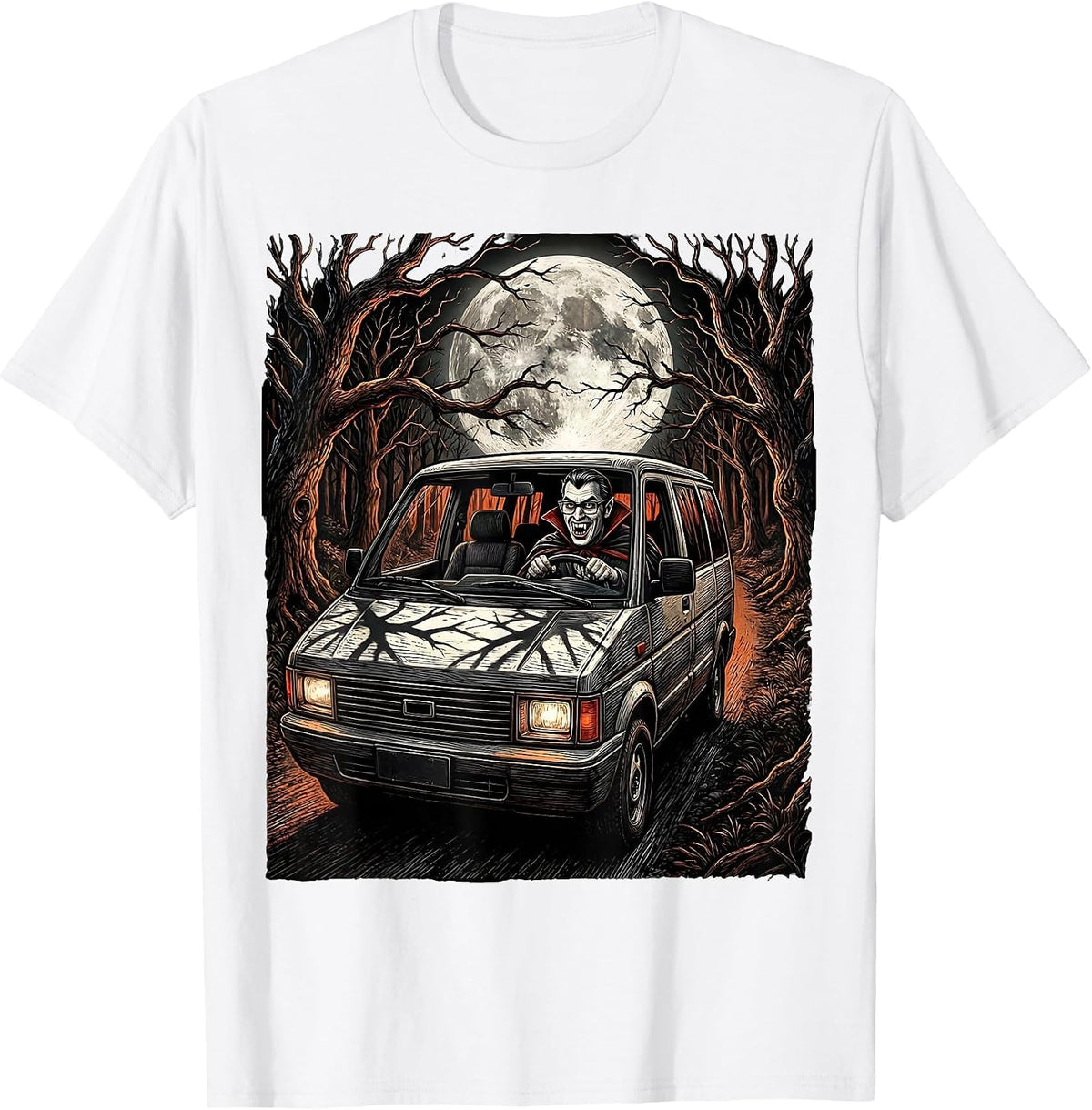Men's Vampire Dad Haunted Minivan Halloween Design T-Shirt - White