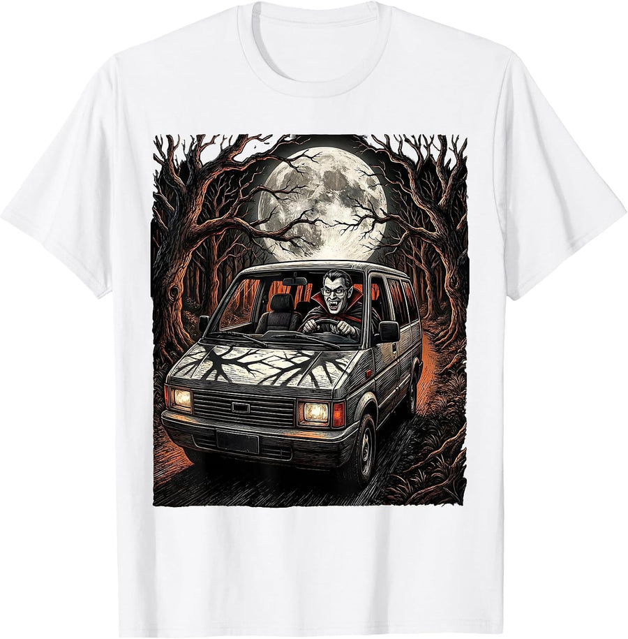 Men's Vampire Dad Haunted Minivan Halloween Design T-Shirt - White