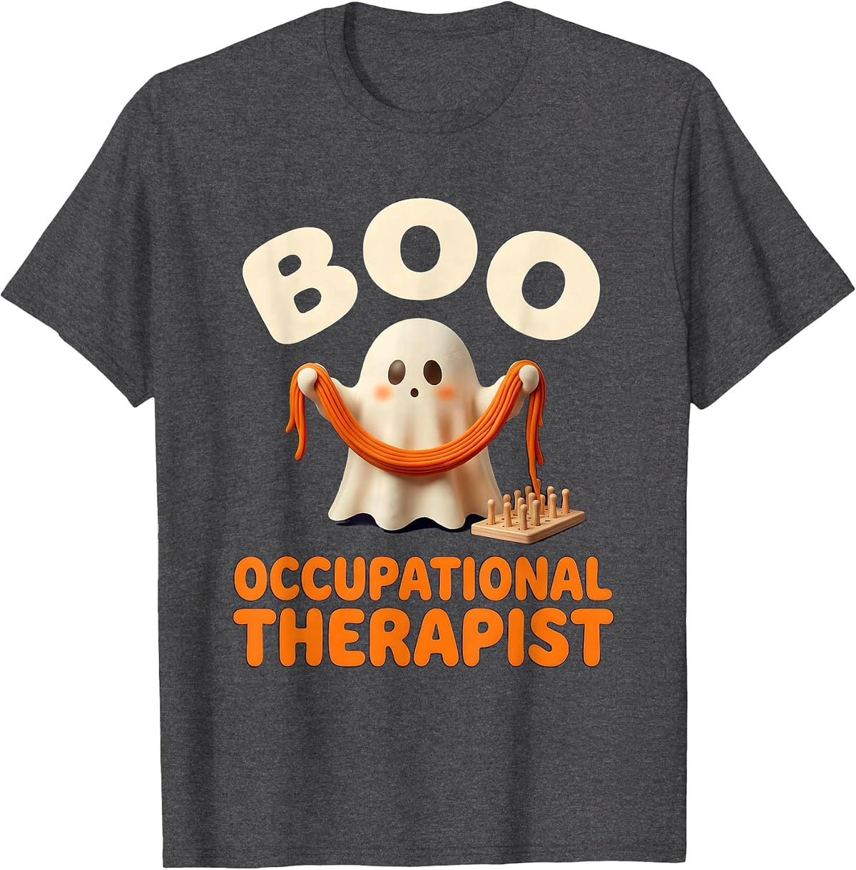 Men's Boo Occupational Therapist Cute Ghost Whimsical Halloween T-Shirt - Dark Heather Grey