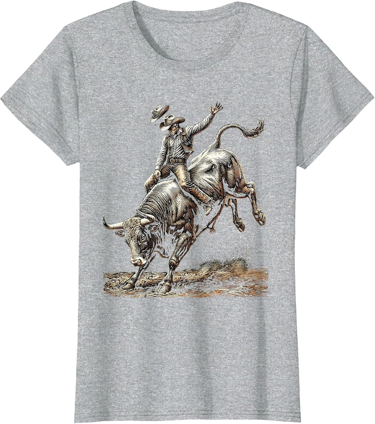 Rodeo Cowboy Bull Riding Graphic Tee T-Shirt - Heather Grey
