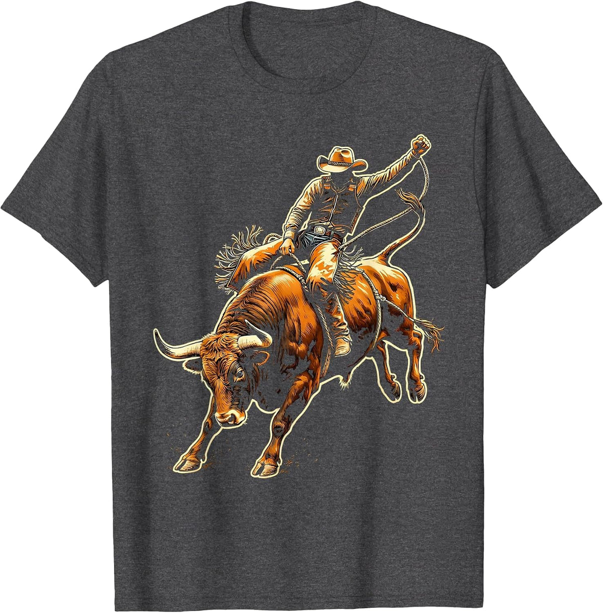 Men's Bull Rider Gripping Rope Mid-Buck Cowboy T-Shirt - Dark Heather Grey