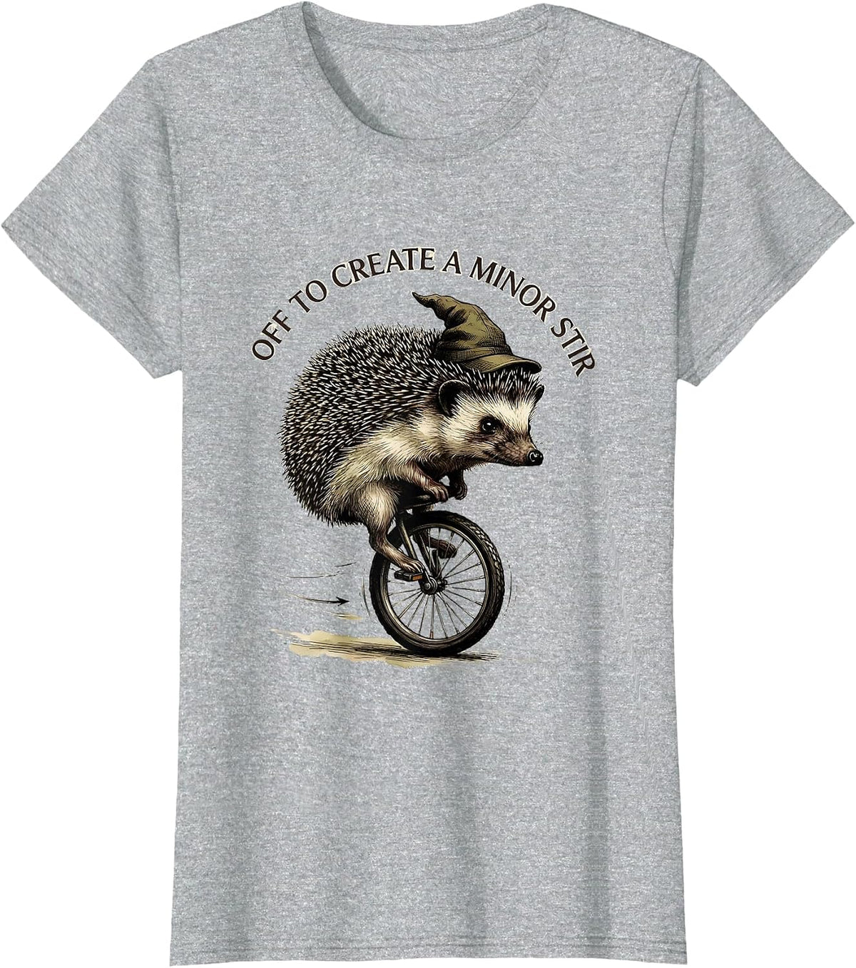 Off To Create A Minor Stir Whimsical Hedgehog Meme Humor T-Shirt - Heather Grey