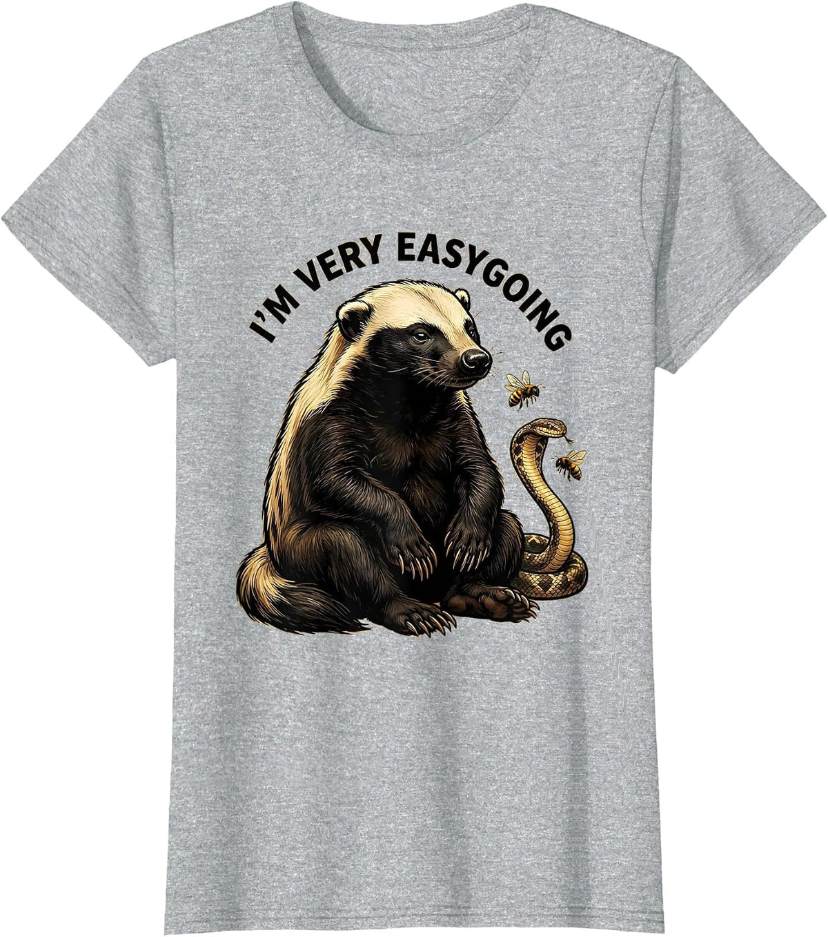 Women's I'm Very Easygoing Cartoon Honey Badger Fearless Animal T-Shirt - Heather Grey