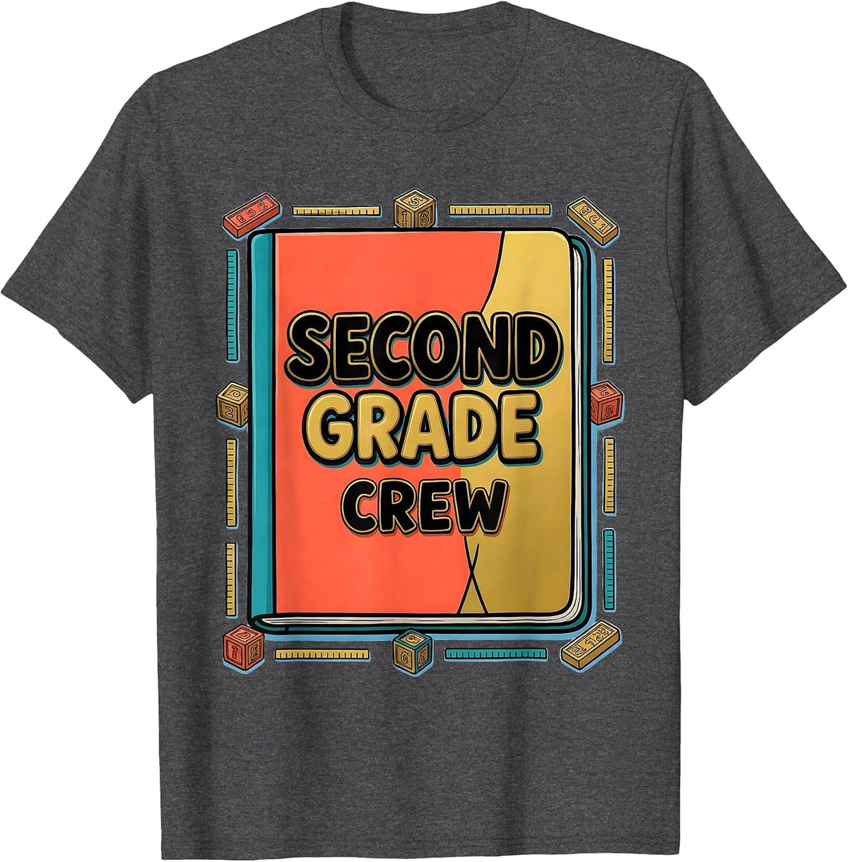 Second Grade Crew Funny Teacher Humor Elementary School T-Shirt - Dark Heather Grey