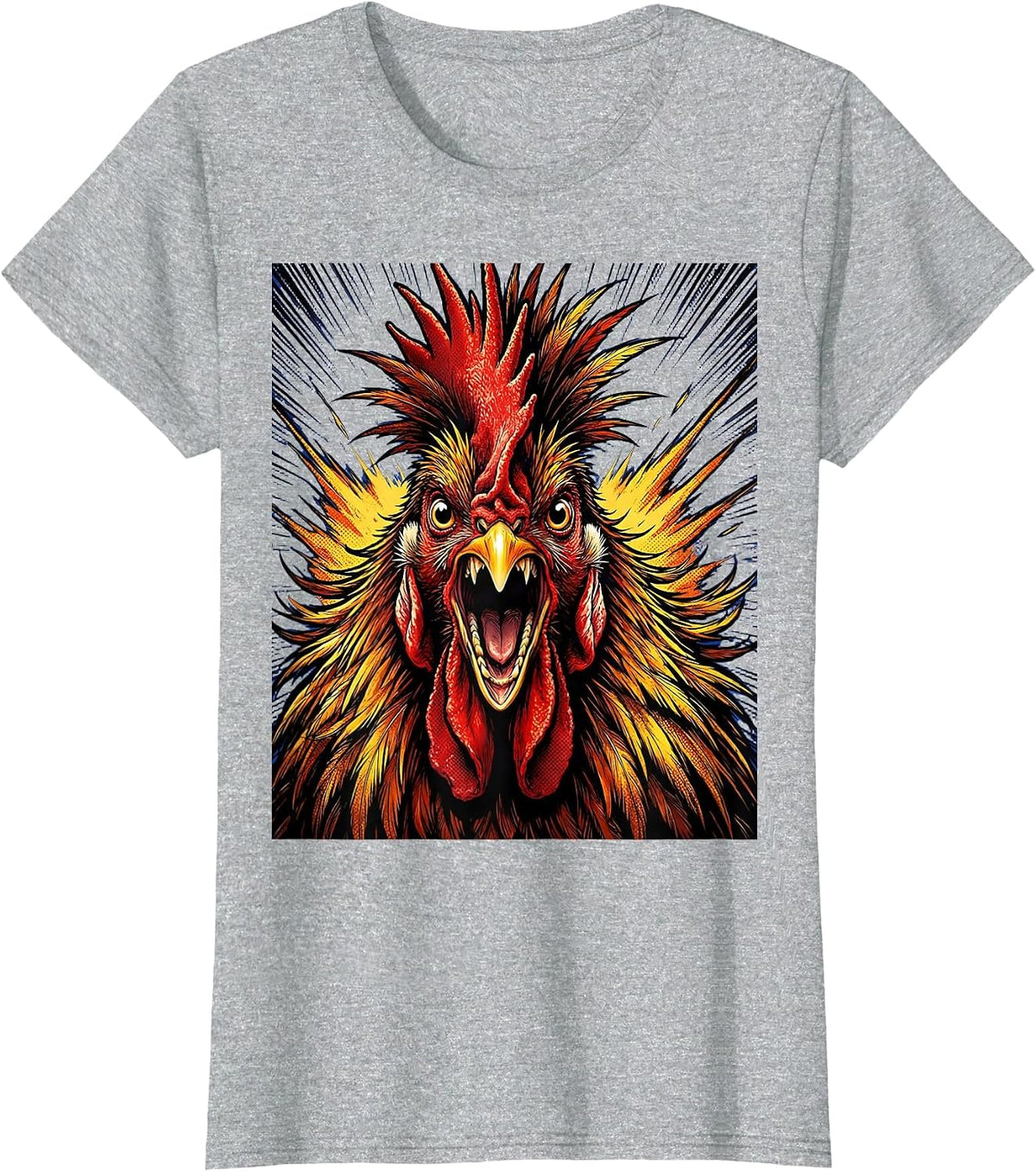 Women's Rooster Mohawk Attitude Punk Chicken Design T-Shirt - Heather Grey