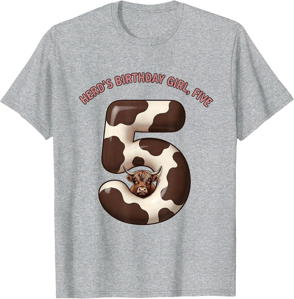 Men's Herd's Birthday Girl Five Cute Highland Cow Farm Mom T-Shirt - Heather Grey