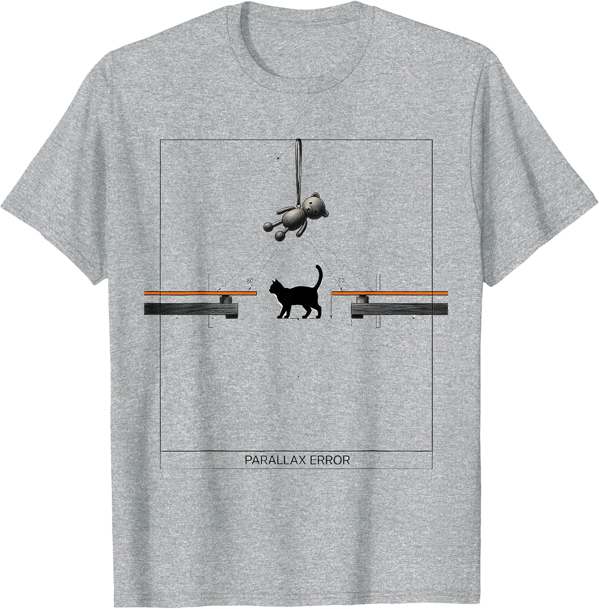 Men's Parallax Error Funny Cat Physics Humor Science Teacher Gift T-Shirt - Heather Grey