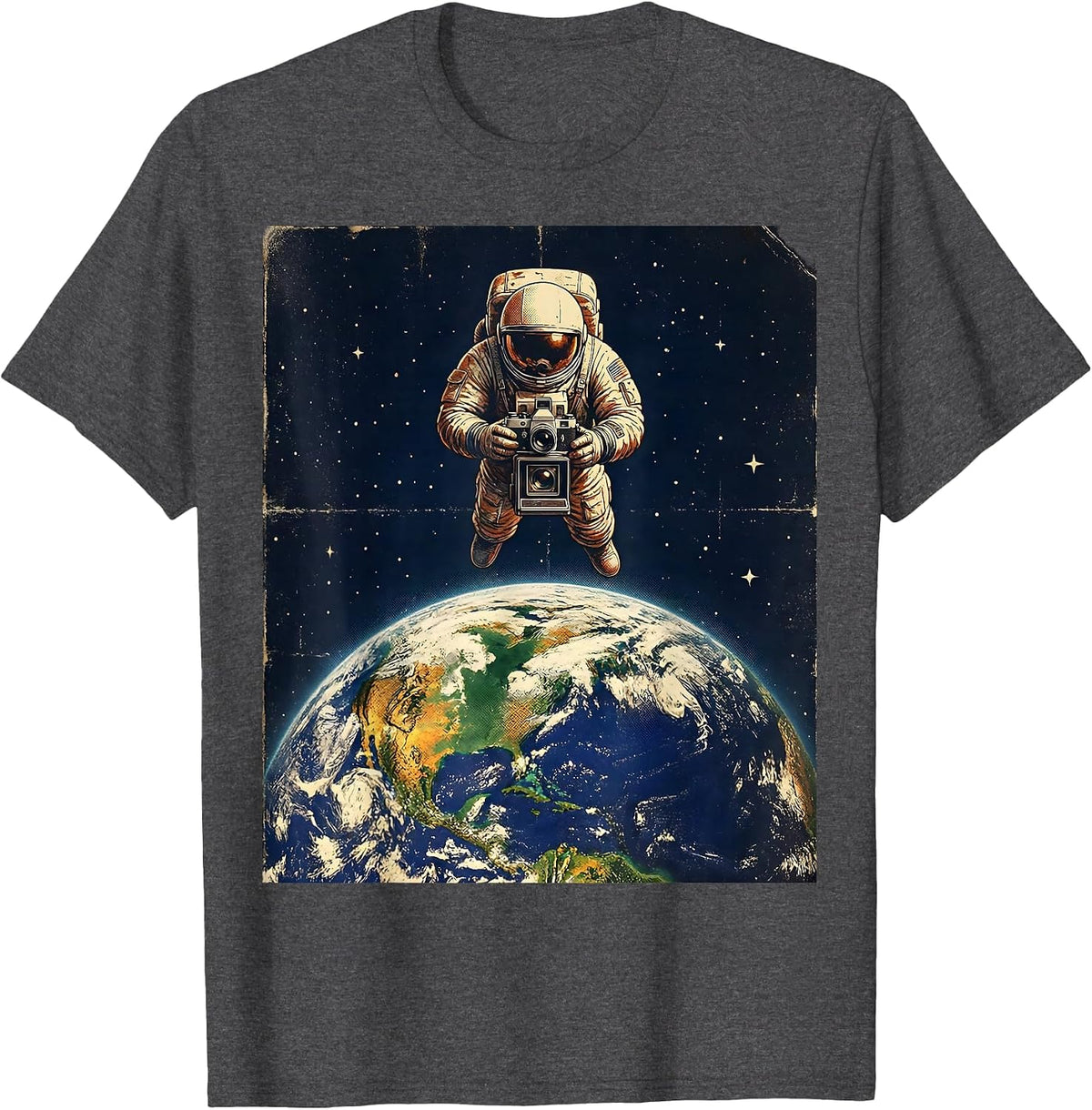 Men's Astronaut Photographer Floating Earth Space Art T-Shirt - Dark Heather Grey