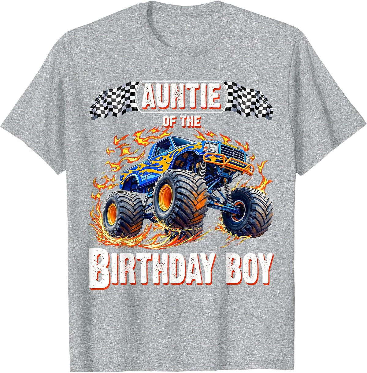 Auntie of the Birthday Boy Monster Truck Birthday T-Shirt - Heather Grey