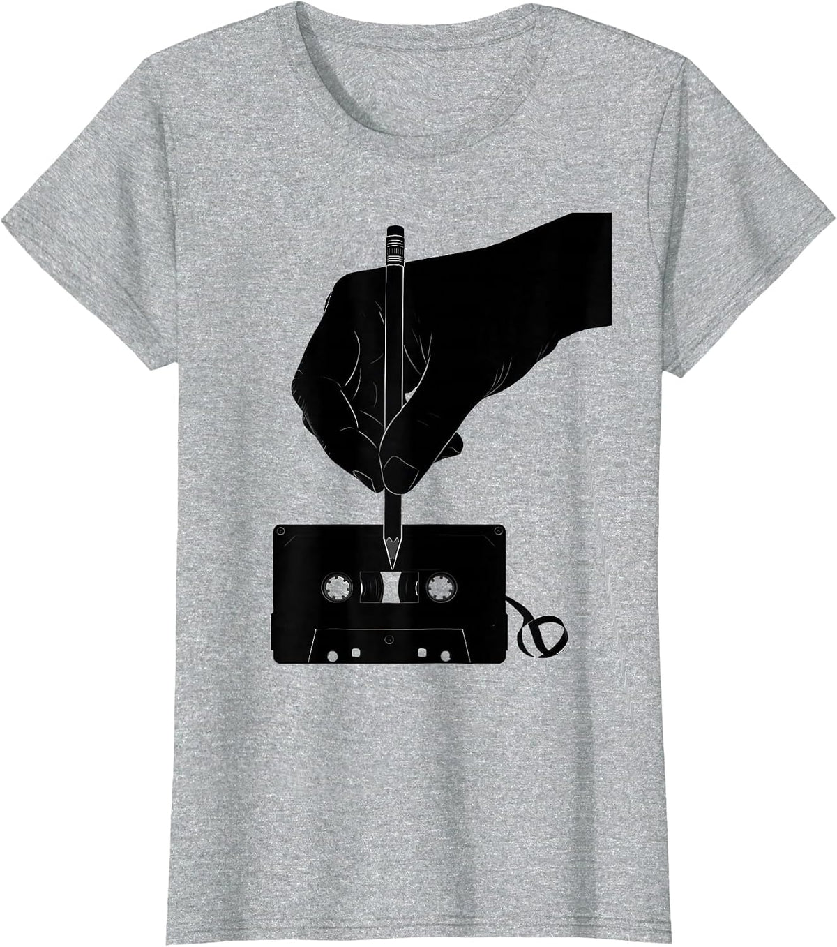 Pencil Cassette Hip Hop Nostalgia Old School T-Shirt - Heather Grey