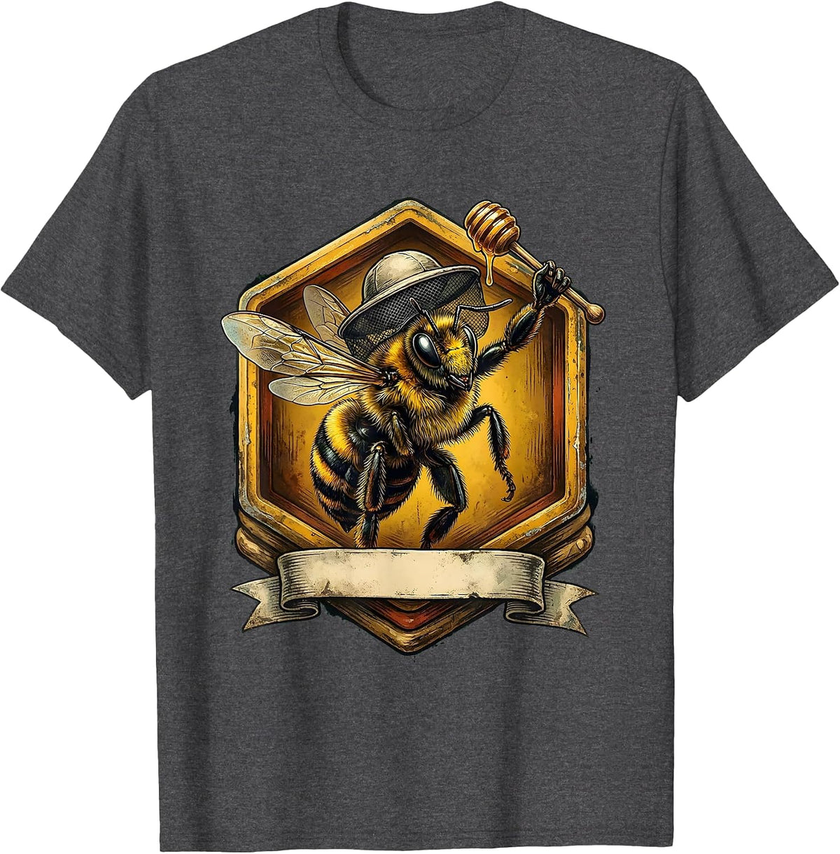 Vintage Bumblebee Mascot Beekeeper Halloween Costume T-Shirt - Dark Heather Grey