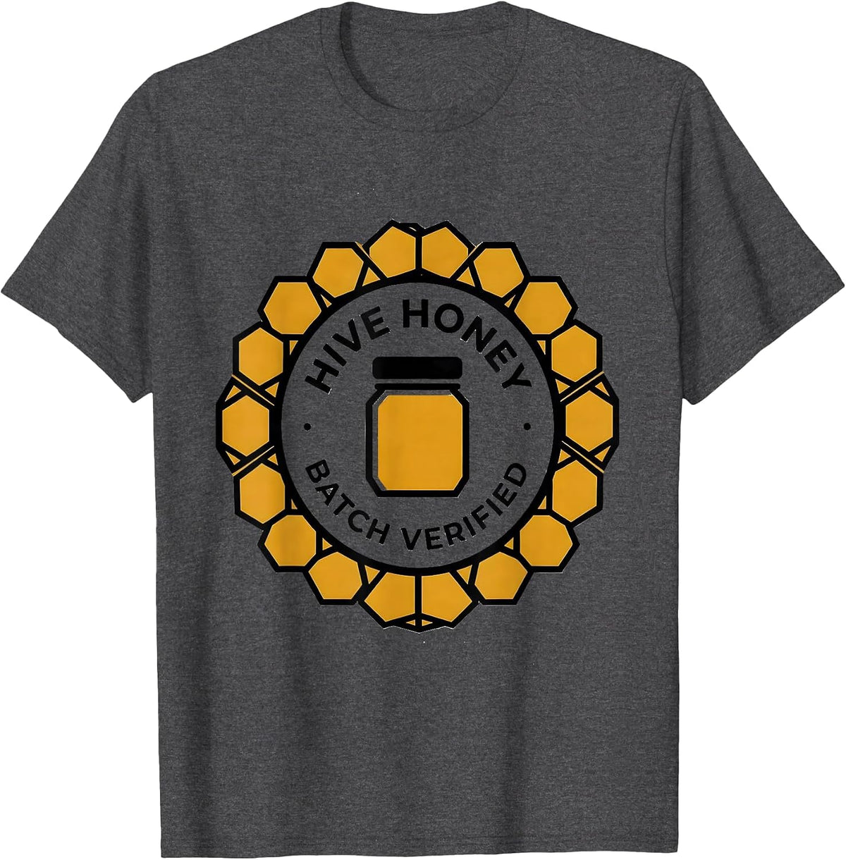Hive Honey Batch Verified Geometric Beekeeper Honey Humor T-Shirt - Dark Heather Grey