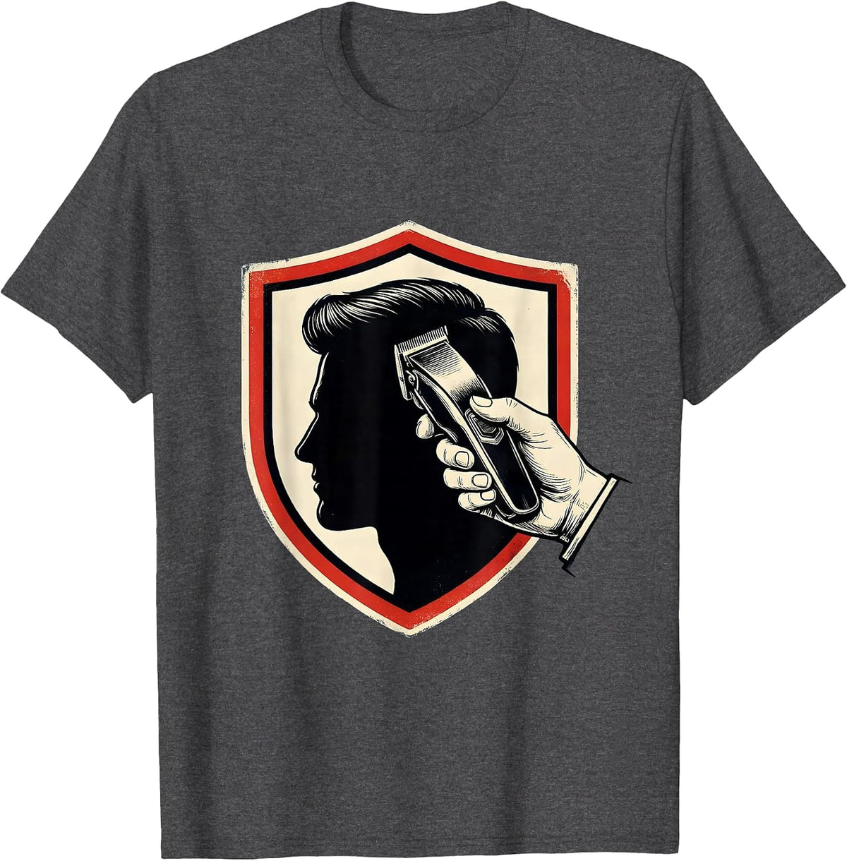 Men's Barber Shield Badge Vintage Sign Painter Humor T-Shirt - Dark Heather Grey